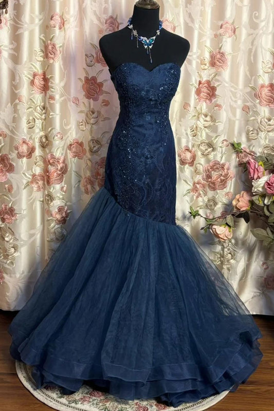 Mermaid Sweetheart Sleeveless Floor-Length Taffeta Lace Prom Dress