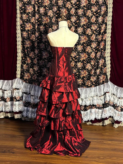 A-Line Strapless Sleeveless Floor-Length Taffeta Prom Dresses with Ruffles