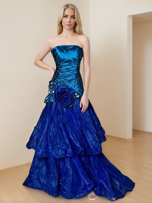 Princess Strapless Sleeveless Floor-Length Taffeta Unique Lace Prom Dress