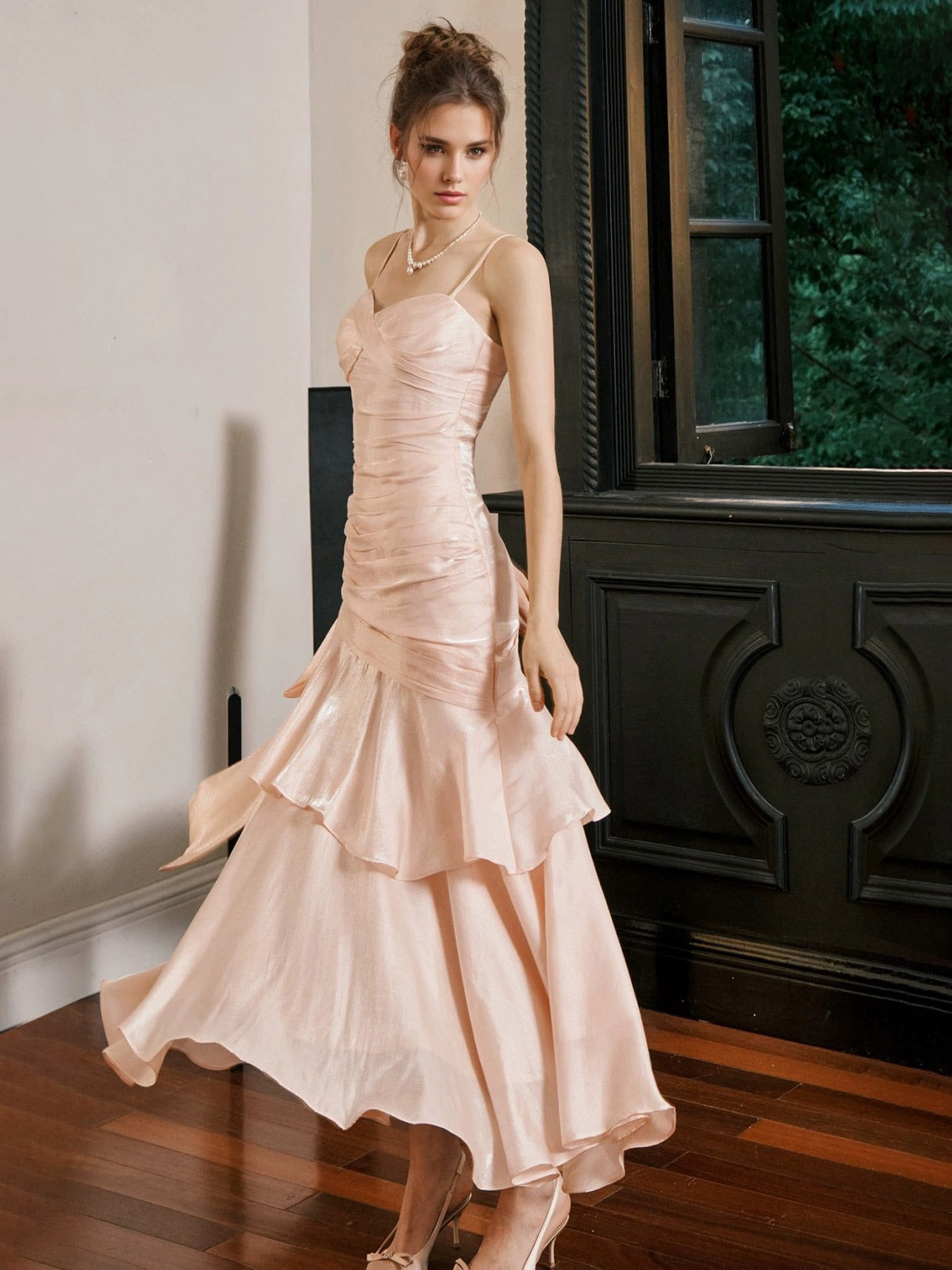 Princess Spaghetti Straps Sleeveless Ankle-Length Prom Dress