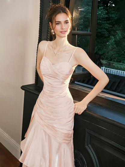 Princess Spaghetti Straps Sleeveless Ankle-Length Prom Dress