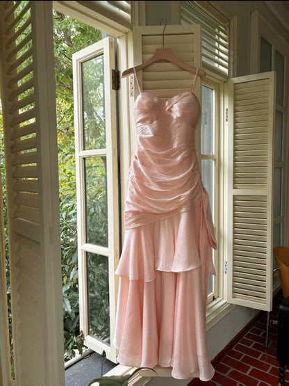 Princess Spaghetti Straps Sleeveless Ankle-Length Prom Dress