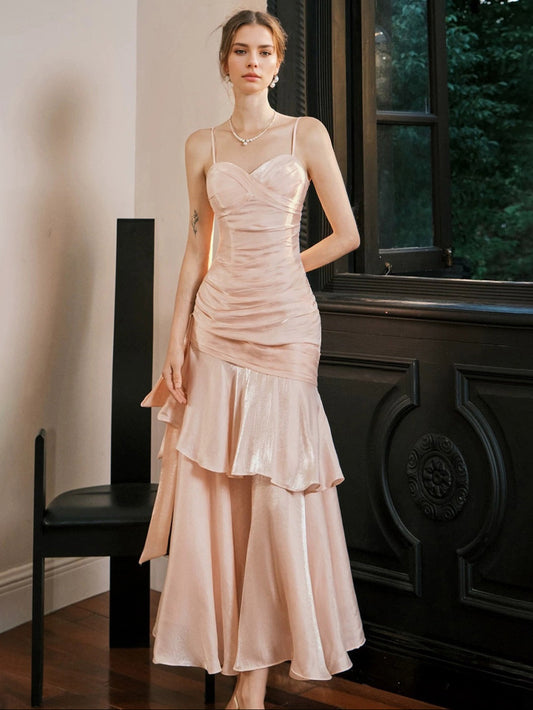 Princess Spaghetti Straps Sleeveless Ankle-Length Prom Dress