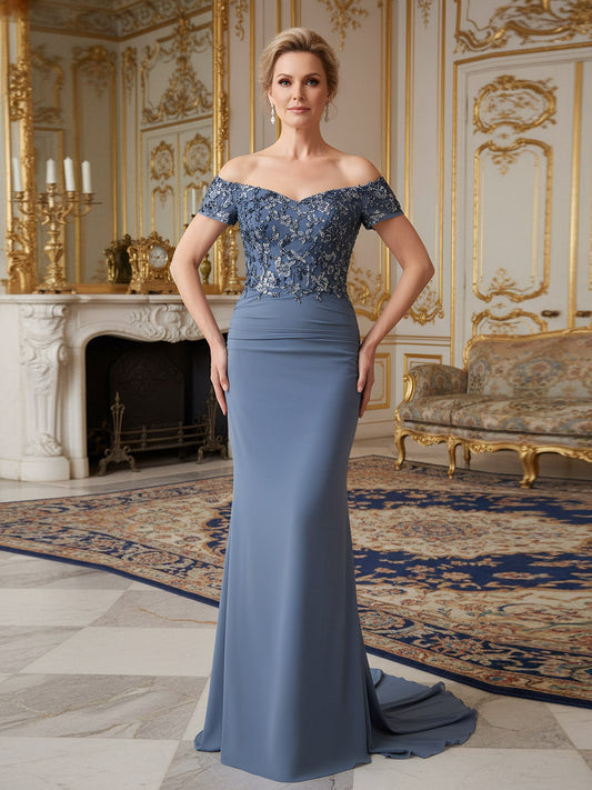 Off-Shoulder Mermaid Gown with Embroidered