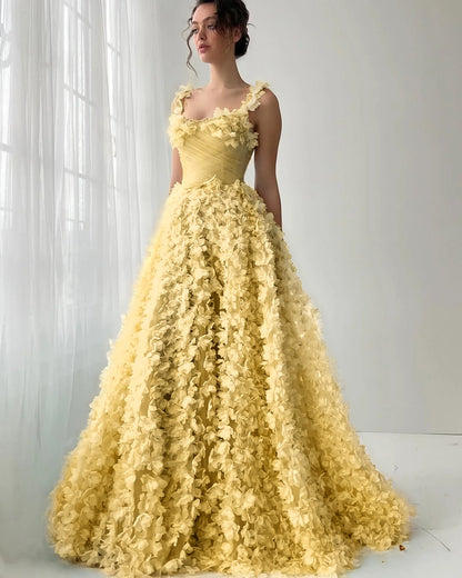 Square Neck Spaghetti Straps Sleeveless Long A-Line Prom Dress