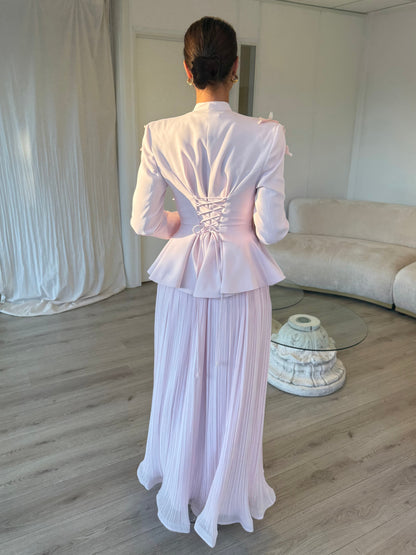Pink Two-Piece Butterfly Long Sleeves Drapey Long Evening Formal Dress