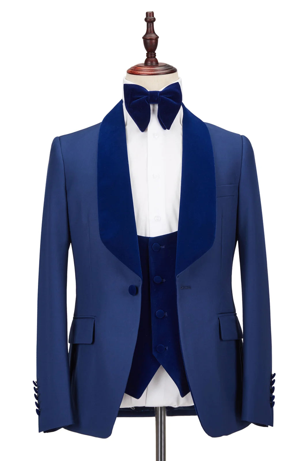 Stylish  One Button New Suits For Wedding Party Stitching Velvet With Shawl Lapel Royal Blue
