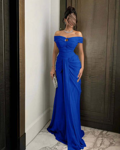Chiffon Off-The-Shoulder Strapless Sleeveless Long Mermaid Prom Dress