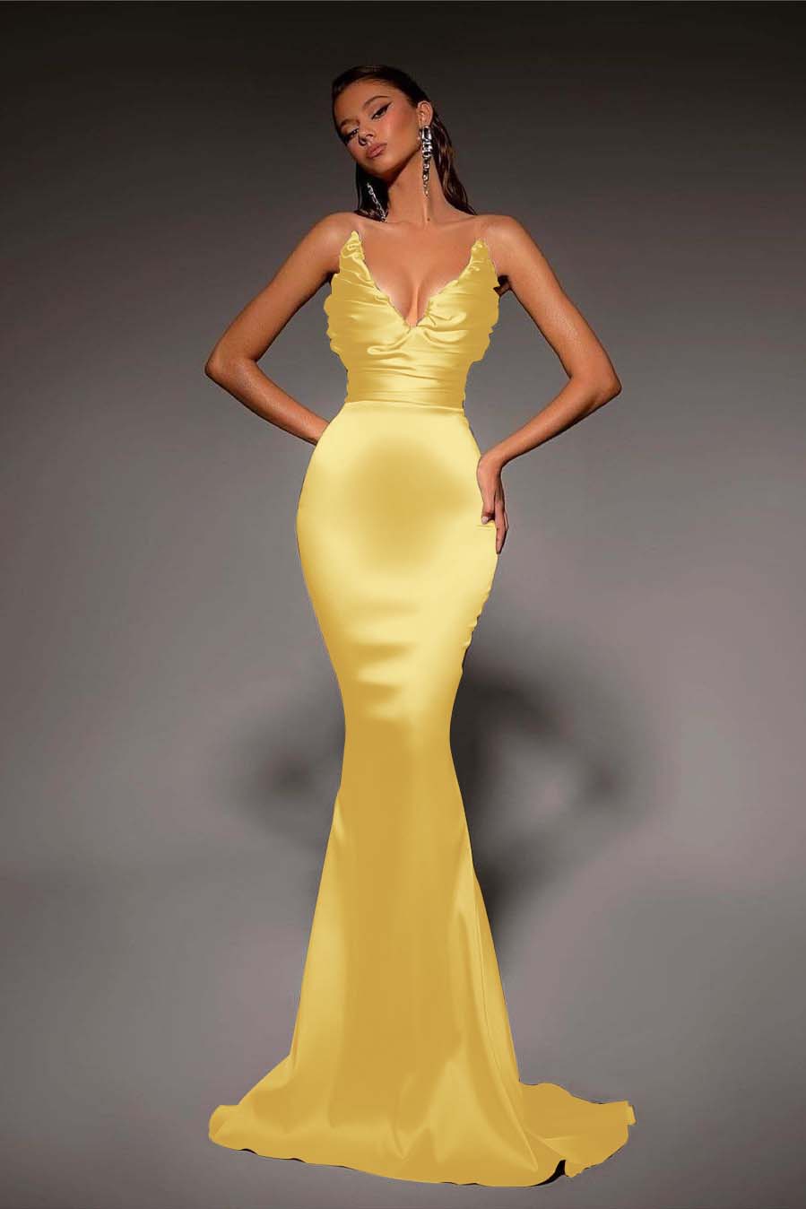 Strapless V Neck Sleeveless Long Mermaid Prom Dress With Pleated