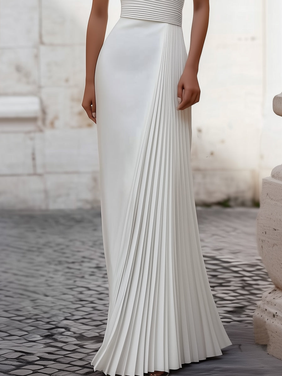 Halter-Neck Sleeveless Satin Pleated Floor-Length Evening Dress