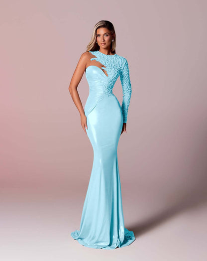 Hidais Asymmetric Neckline Single-Sided Long Sleeve Long Mermaid Prom Dress