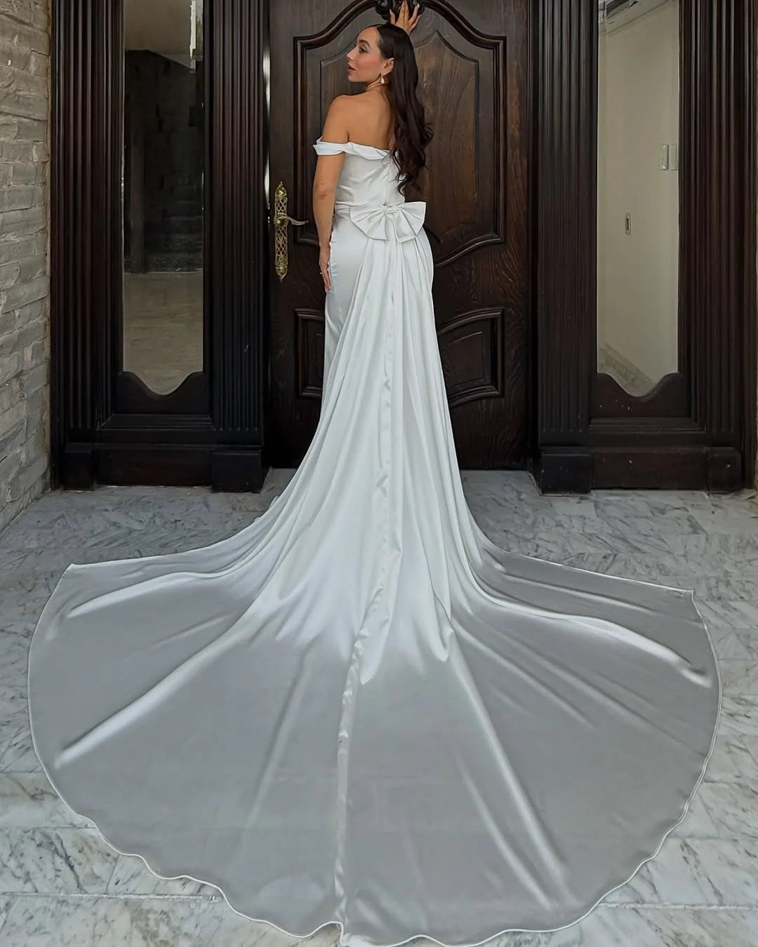 White Off-The-Shoulder Split Long Train Prom Dress ZT0736