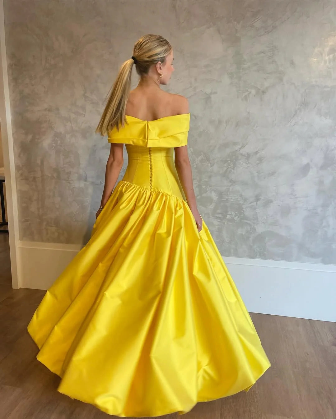 Yellow Lovely Vibrant Off-The-Shoulder Split Prom Dress