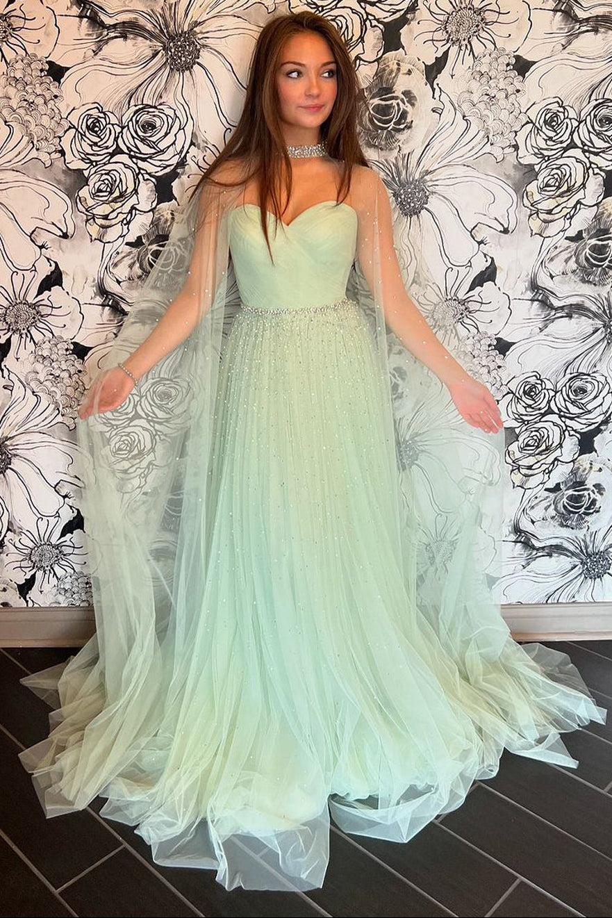 Cute A Line Sweetheart Light Green Tulle Prom Dress