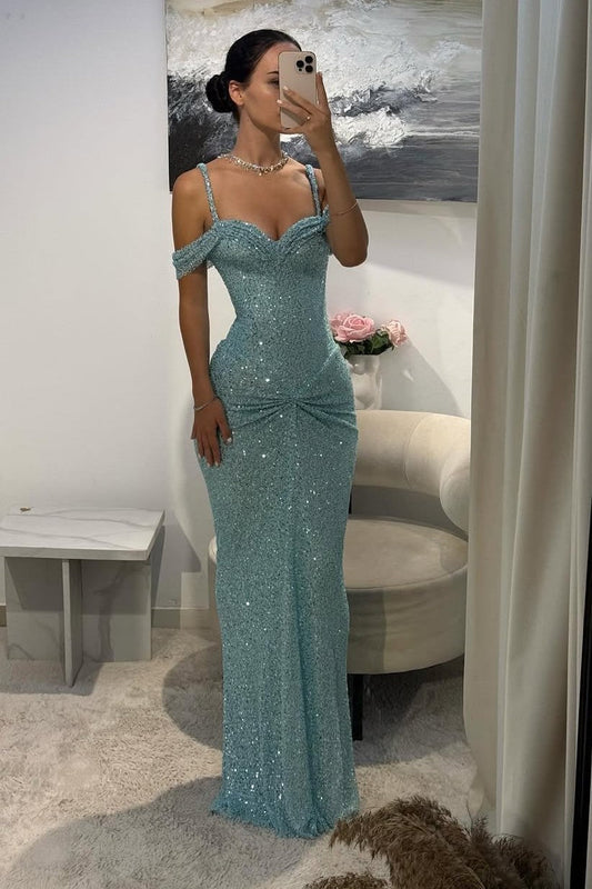 Off the Shoulder Sleeveless Long Mermaid Evening Formal Dress With Sequined