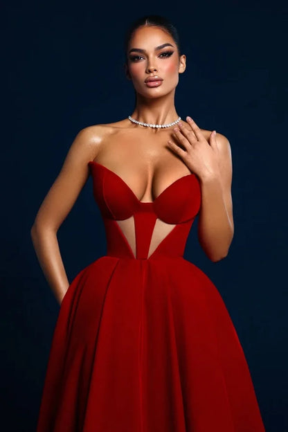 Red Ankle Length Strapless Formal Prom Dress ZT0663