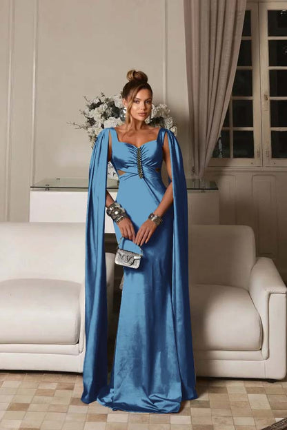 Fashion Blue Straps Prom Dress Slimming Sweetheart Mermaid Train