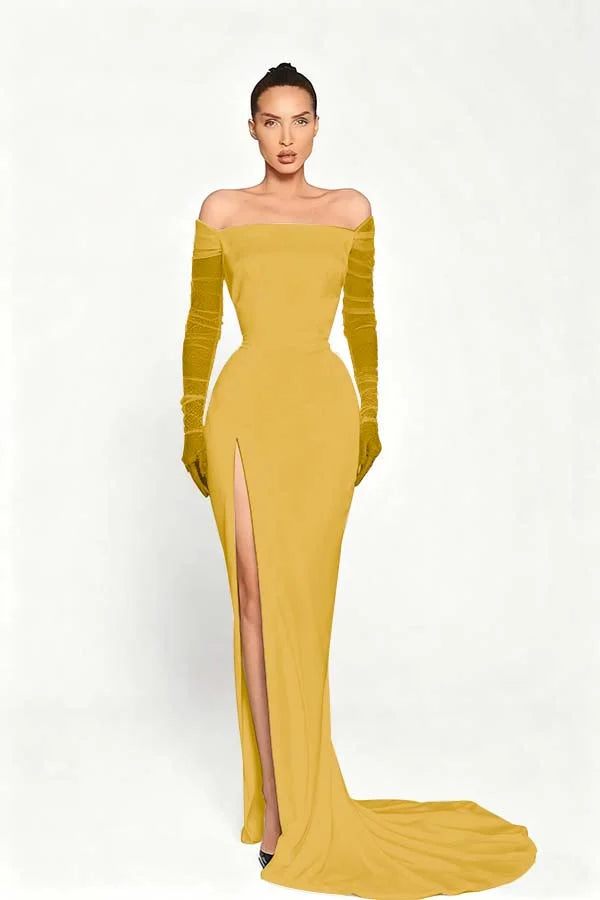 Black Long Sleeves Split Strapless Evening Dress ZT0409