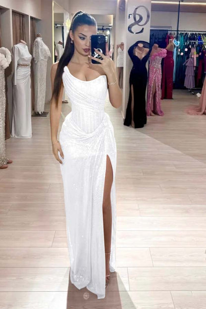 Strapless Sleeveless Mermaid Long Evening Formal Dress With High Split