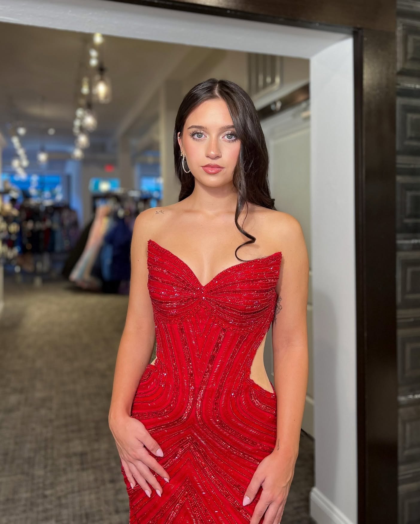 Red Sexy Sweetheart Sequins Beaded Meimaid Sleeveless Prom Dress Floor-Lenght