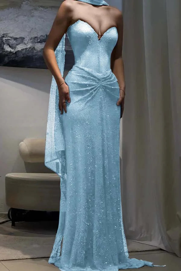 Dark Blue Sweetheart Sheath Strapless Prom Dress