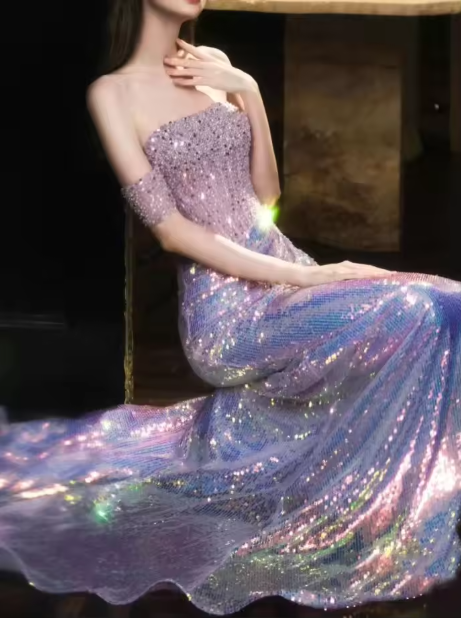 Glitter Off Shoulder Beaded Sequin Mermaid Prom Formal Evening Gown