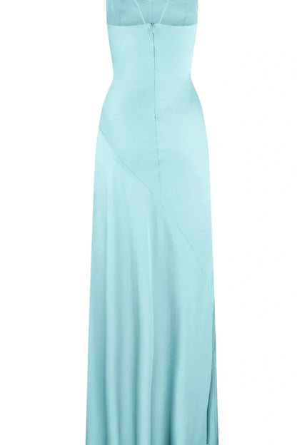 Simple Sheath Spaghetti Straps Pink Long Party Dress with Split Front