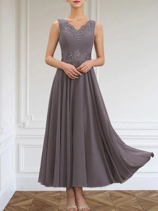 A-line V-Neck Ankle-Length Chiffon Mother of the Bride Dress