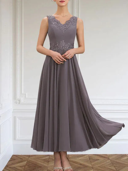 A-line V-Neck Ankle-Length Chiffon Mother of the Bride Dress