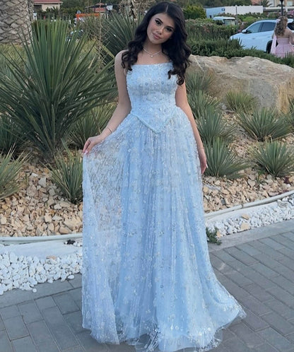 Sparkly Beaded Evening Dress Spaghetti Strap Formal Prom Dress