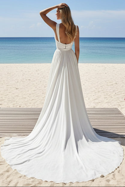 Bohemian A-Line Long Chiffon Sweetheart Wedding Dresses