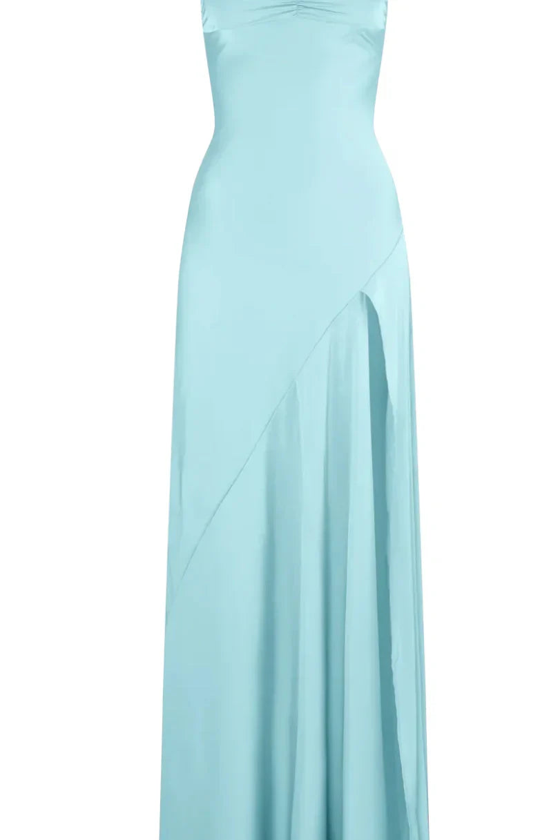 Simple Sheath Spaghetti Straps Pink Long Party Dress with Split Front