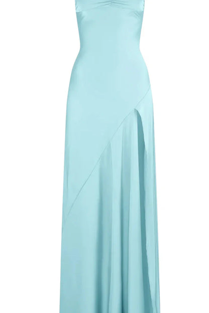 Simple Sheath Spaghetti Straps Pink Long Party Dress with Split Front