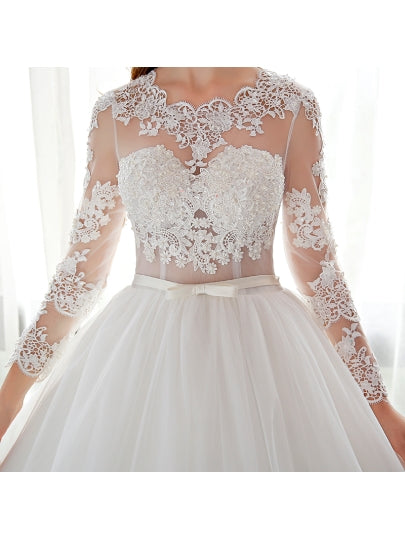 Open Back Lace Ball Gown Long Sleeve Wedding Dress