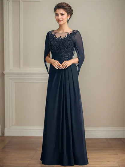 A-Line Scoop Floor-Length Mother of the Bride Dress