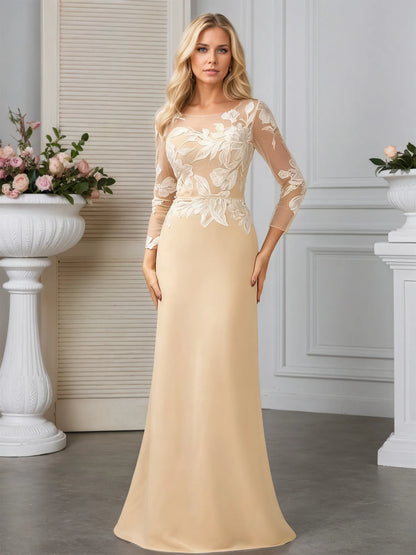 Sheath/Column Scoop Illusion Sweep Train Chiffon Evening Dress With Sequins
