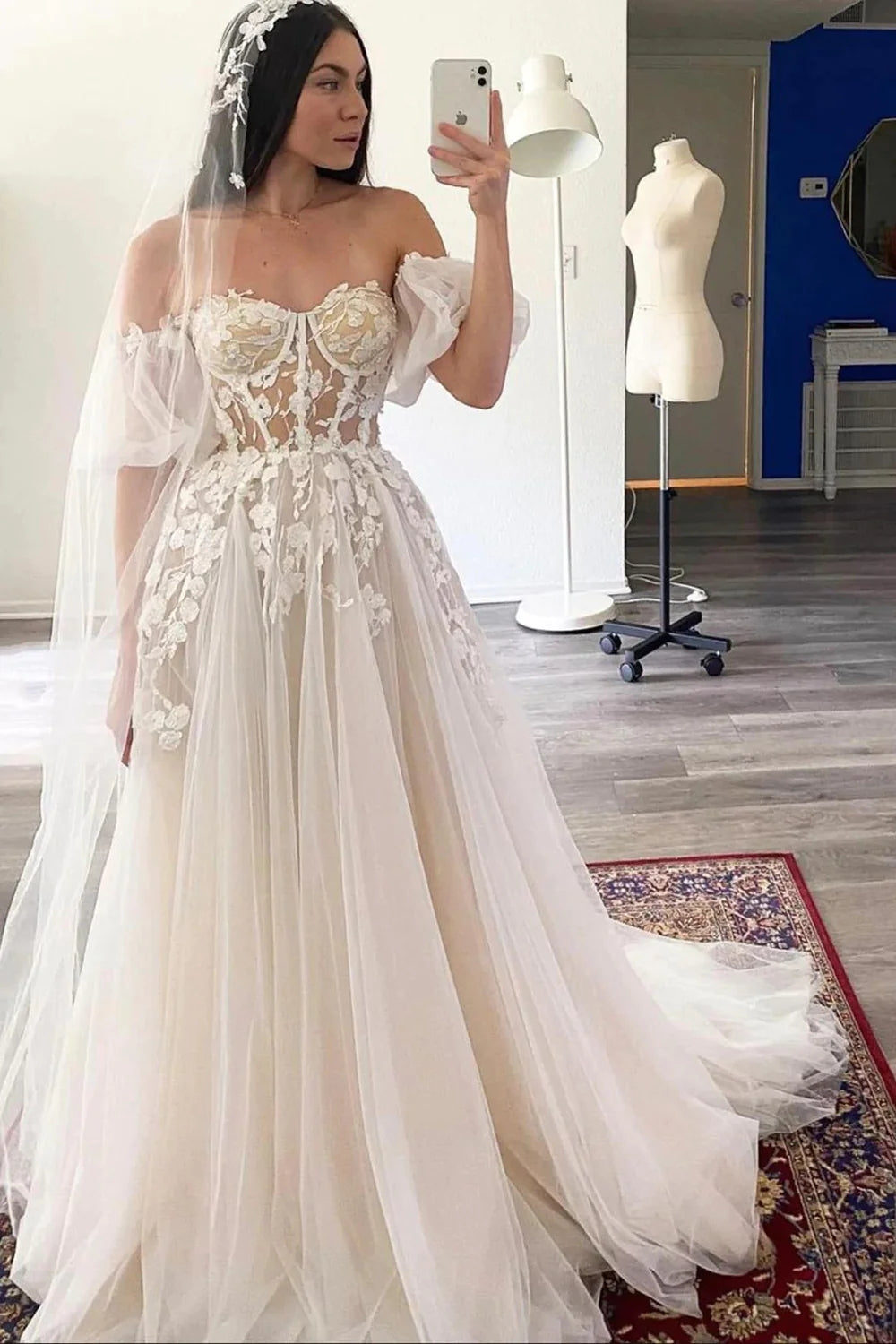 Princess A Line Off the Shoulder White Wedding Dress