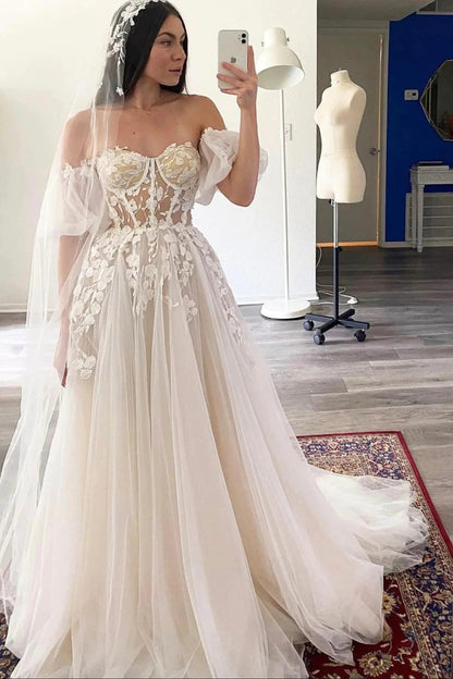 Princess A Line Off the Shoulder White Wedding Dress