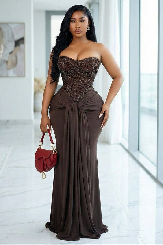 Dark Brown Sweetheart Sleeveless Prom Dress