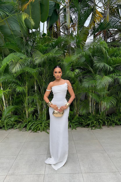 One Shoulder Sleeveless Mermaid Long Prom Dress With Pleated