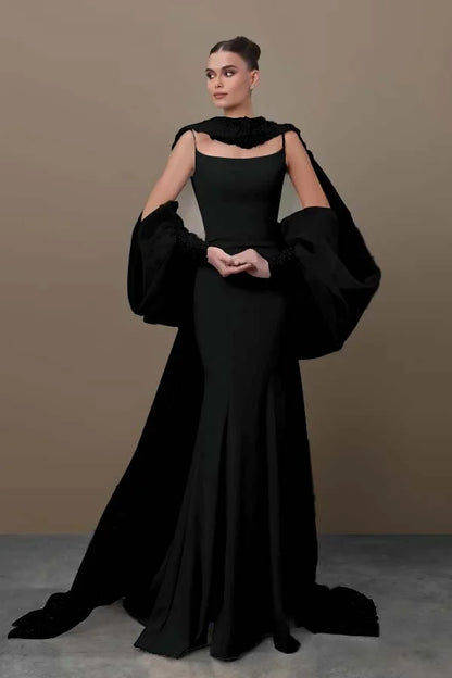 Chic Sky Blue Spaghetti-Straps Mermaid Prom Dress With Tulle Appliques Train