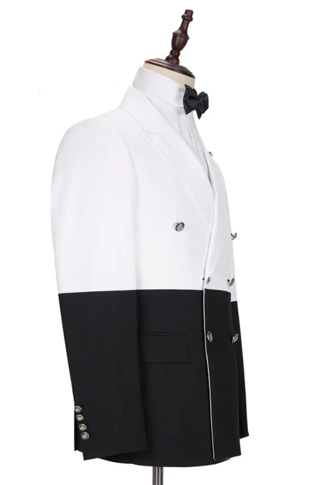 Classic Bespoke White And Black Wedding Blazer With Double Breasted Gentle For Groom
