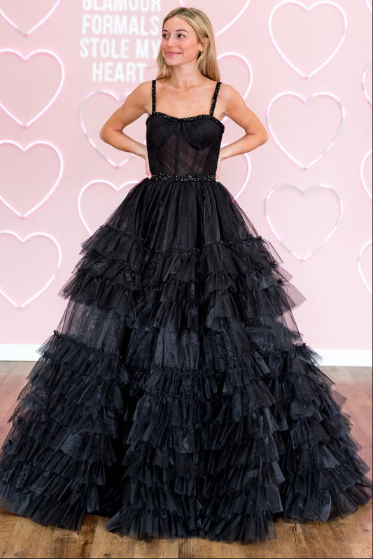 Romantic A Line Sweetheart Ruffle Tiered Tulle Prom Dress