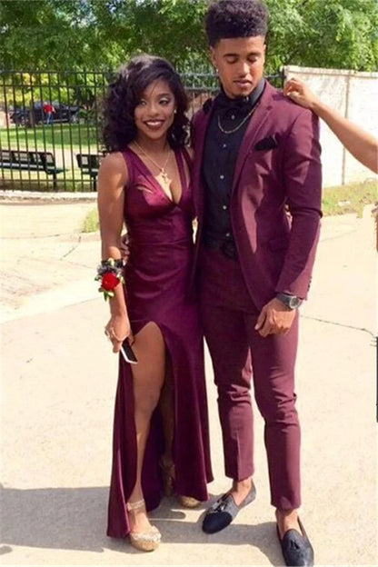Casual Prom Party Suit 2 Pieces For Man With Burgundy
