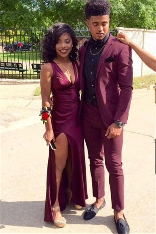 Casual Prom Party Suit 2 Pieces For Man With Burgundy