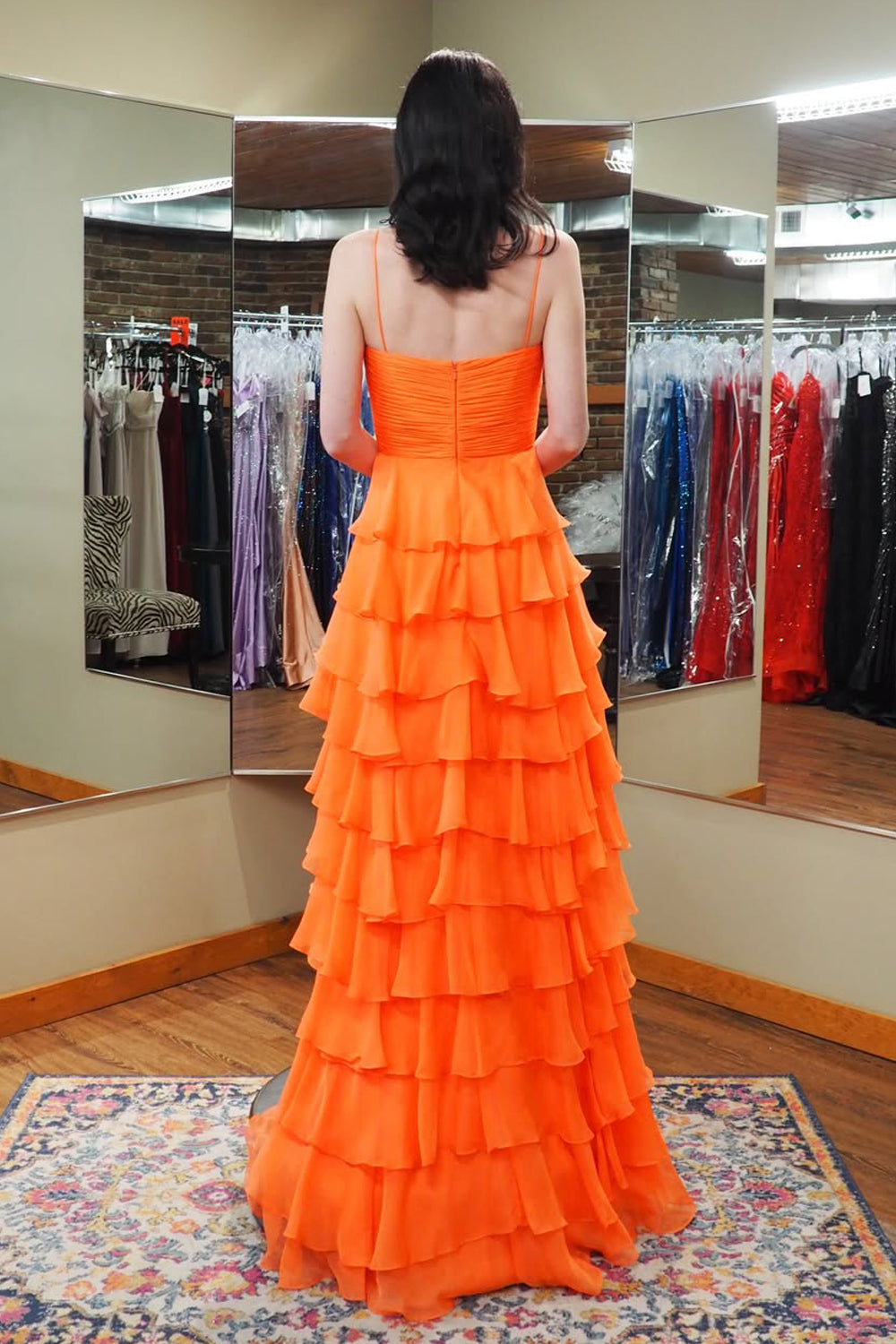 Cute A Line Sweetheart Pink Chiffon Tiered Long Prom Dress