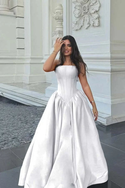 Fuchsia Strapless A-line Long Prom Dress