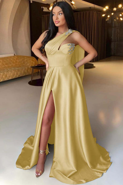 Front Split One Shoulder Sleeveless Mermaid Evening Formal Dress With Beadings