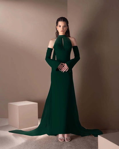 High Neck Strapless Long Sleeves Long Mermaid Prom Dress