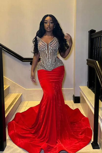 Modern Red V-Neck Sleeveless Prom Dress